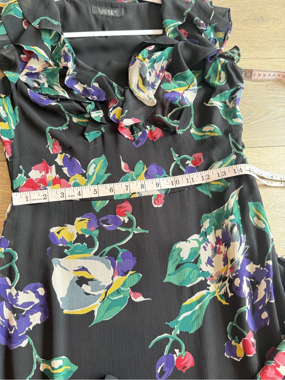 Lauren Ralph Lauren Black Floral Ruffle-Trim Georgette Gown Size 6 - Picture 10 of 14